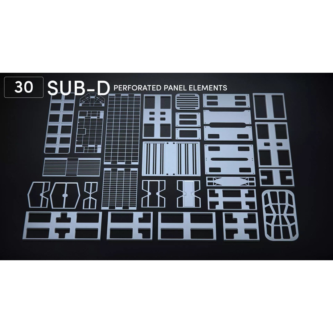 30 SUBD Perforated Panel Elements 3D Model – High Poly Kitbash, FBX, Blender - View 2
