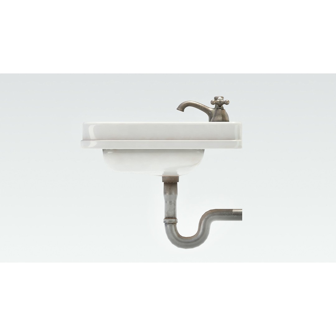 Old Hospital Sink 3D Model – Low Poly Vintage Bathroom Asset, FBX - View 12