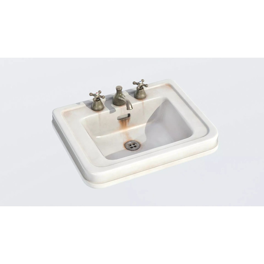 Old Hospital Sink 3D Model – Low Poly Vintage Bathroom Asset, FBX - View 2