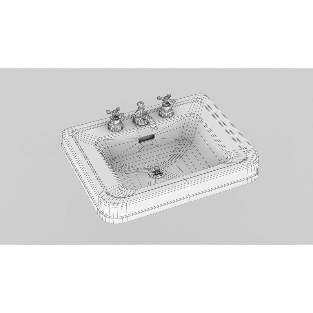 Old Hospital Sink 3D Model – Low Poly Vintage Bathroom Asset, FBX - View 3