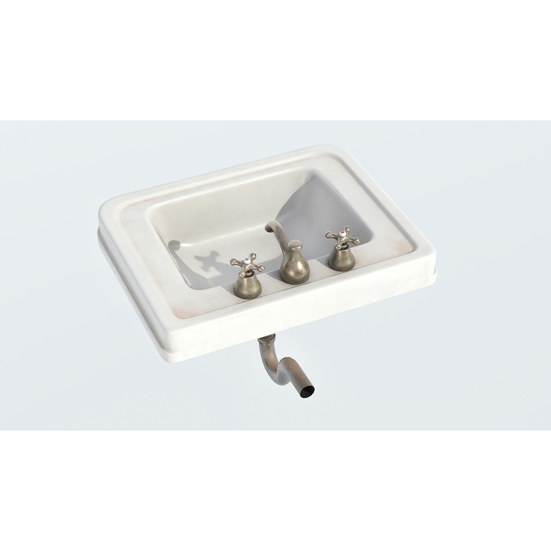 Old Hospital Sink 3D Model – Low Poly Vintage Bathroom Asset, FBX - View 4