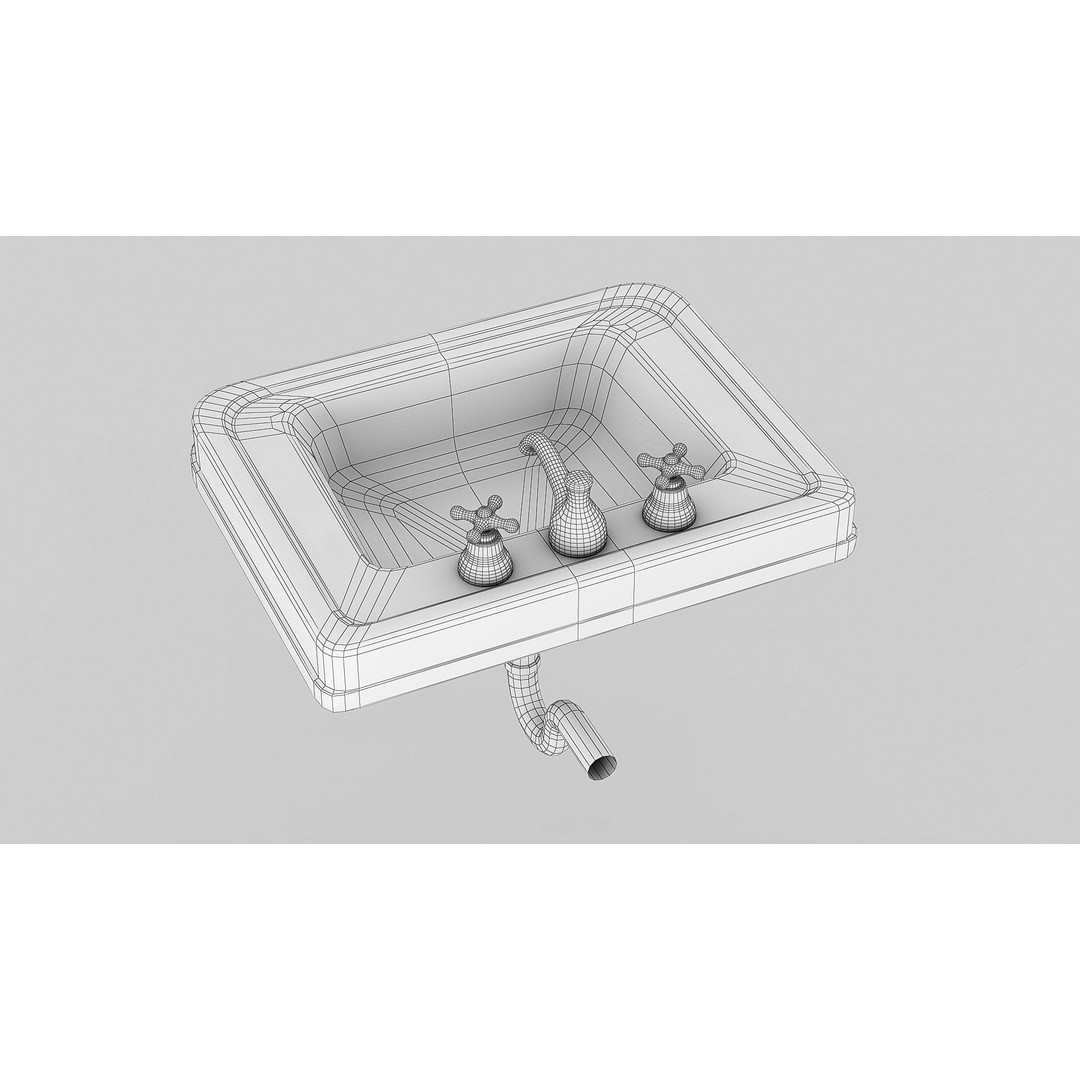 Old Hospital Sink 3D Model – Low Poly Vintage Bathroom Asset, FBX - View 5
