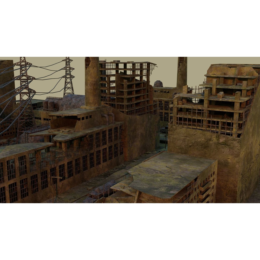 Ruined Factory 3D Model – Detailed Post-Apocalyptic Scene, PBR Textures - View 10