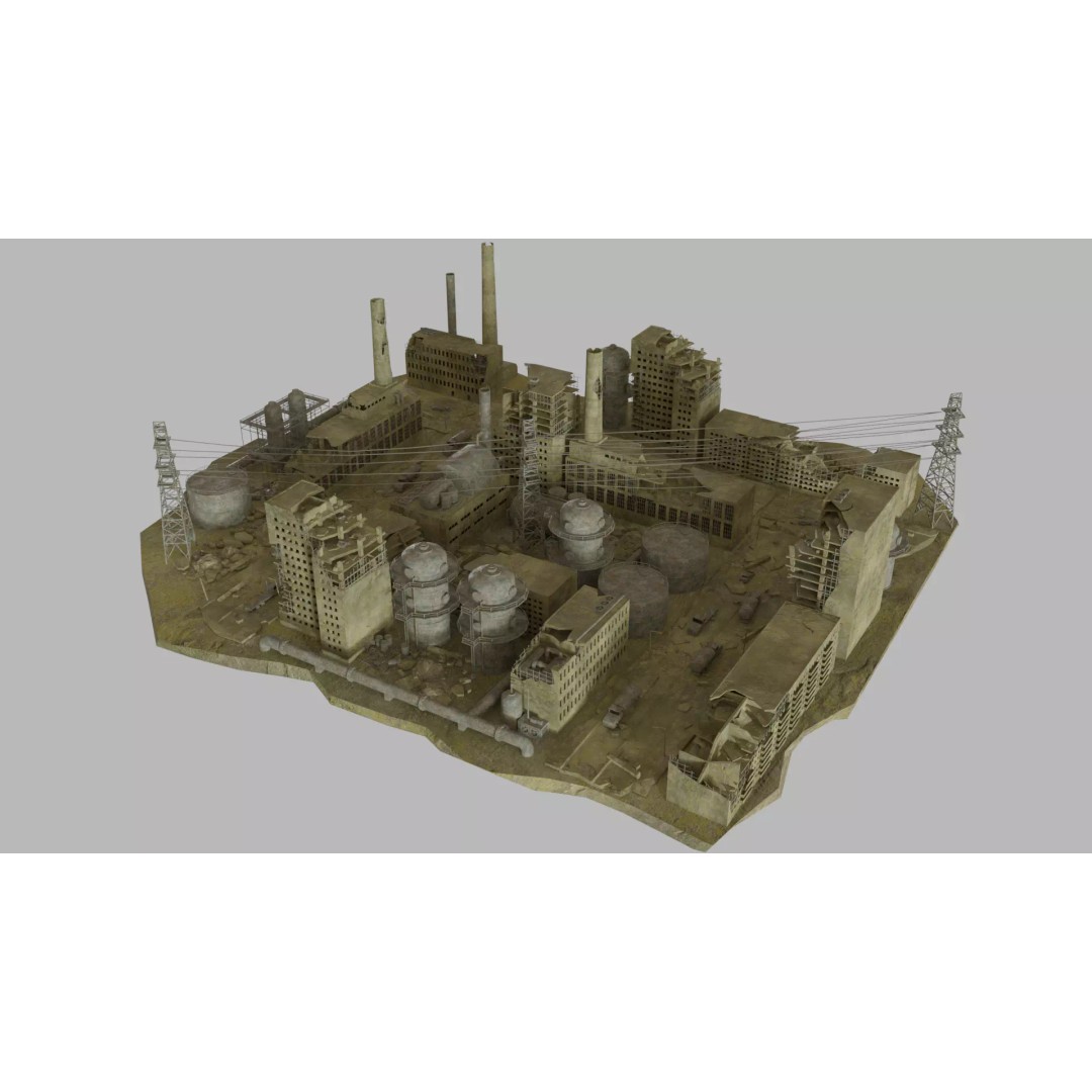 Ruined Factory 3D Model – Detailed Post-Apocalyptic Scene, PBR Textures - View 2