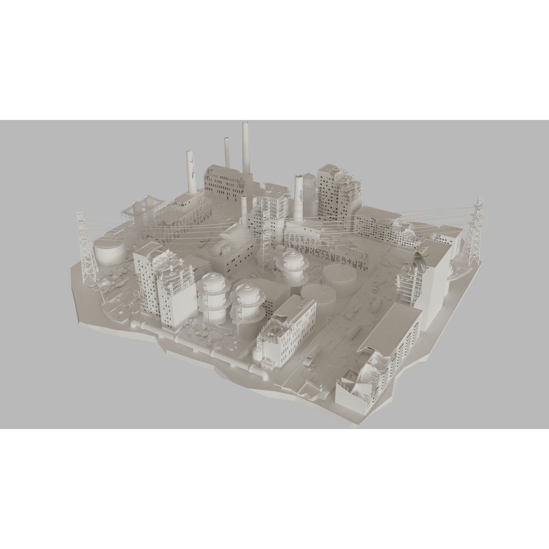 Ruined Factory 3D Model – Detailed Post-Apocalyptic Scene, PBR Textures - View 3