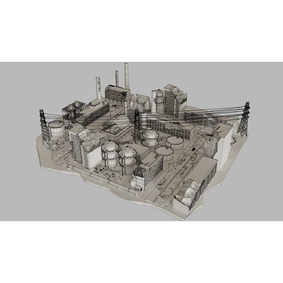 Ruined Factory 3D Model – Detailed Post-Apocalyptic Scene, PBR Textures - View 4
