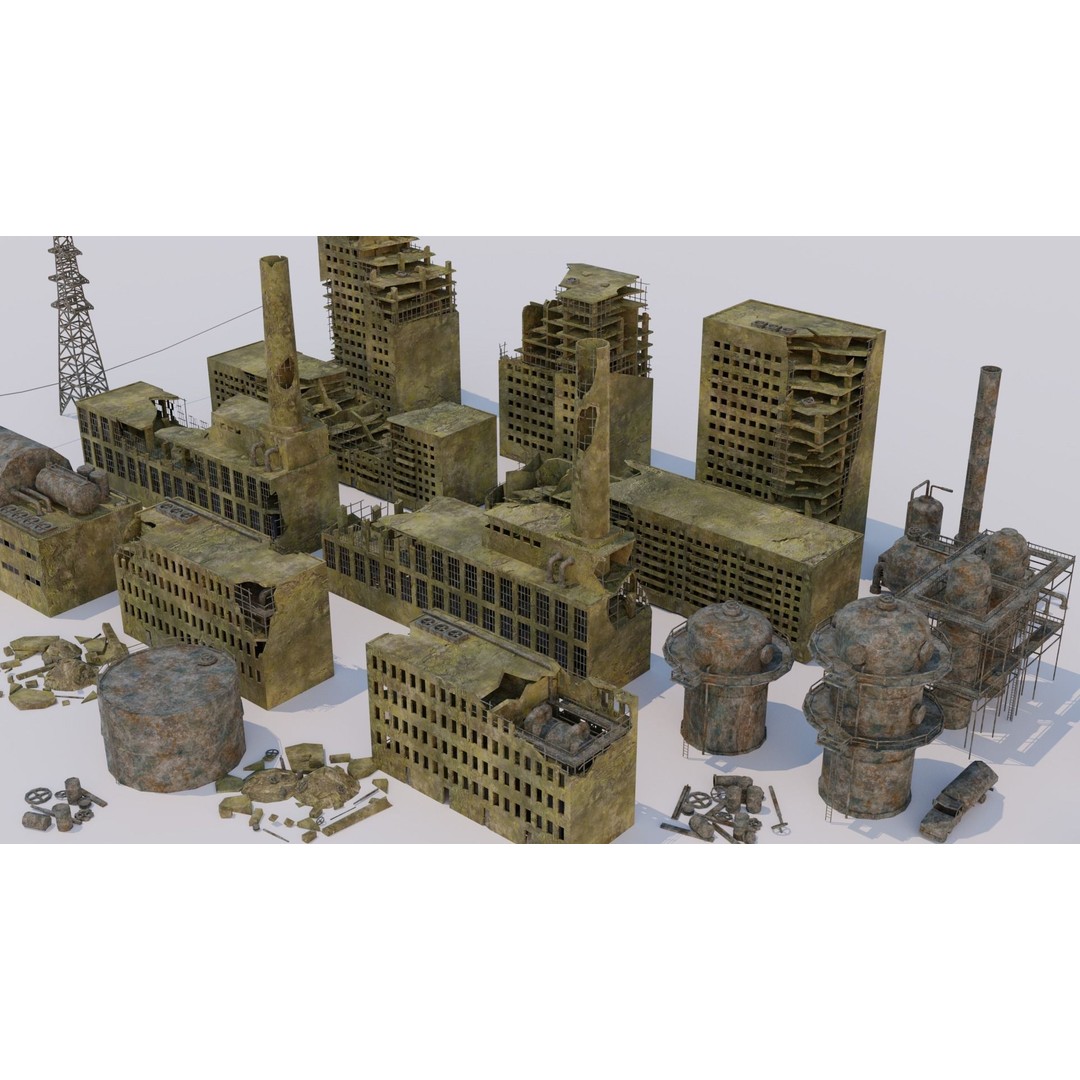 Ruined Factory 3D Model – Detailed Post-Apocalyptic Scene, PBR Textures - View 5