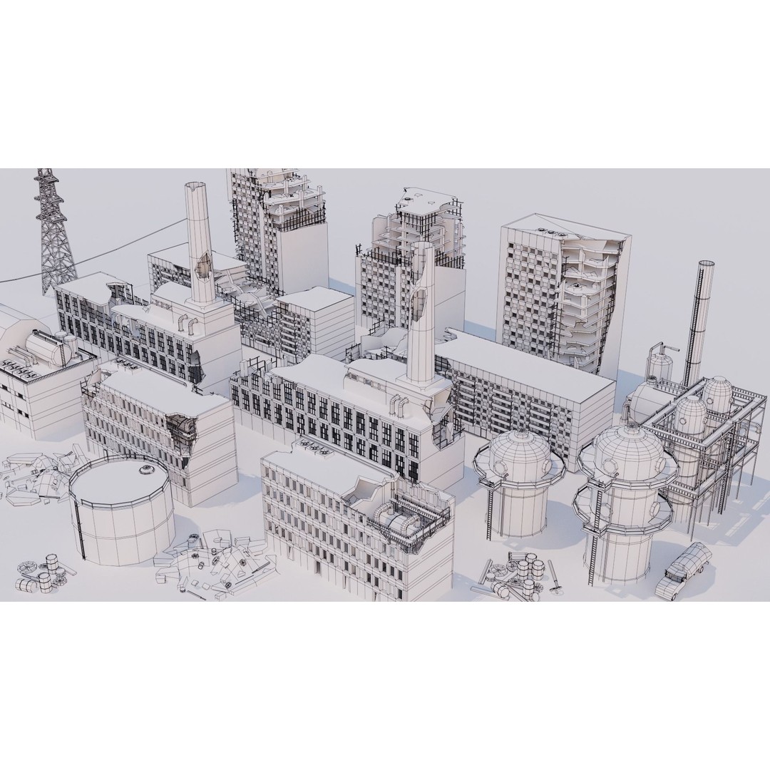 Ruined Factory 3D Model – Detailed Post-Apocalyptic Scene, PBR Textures - View 6
