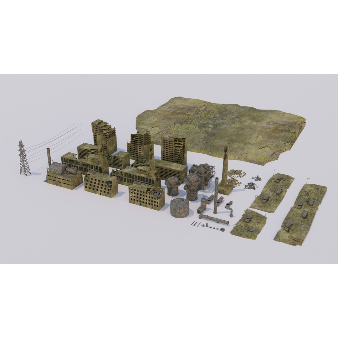Ruined Factory 3D Model – Detailed Post-Apocalyptic Scene, PBR Textures - View 7