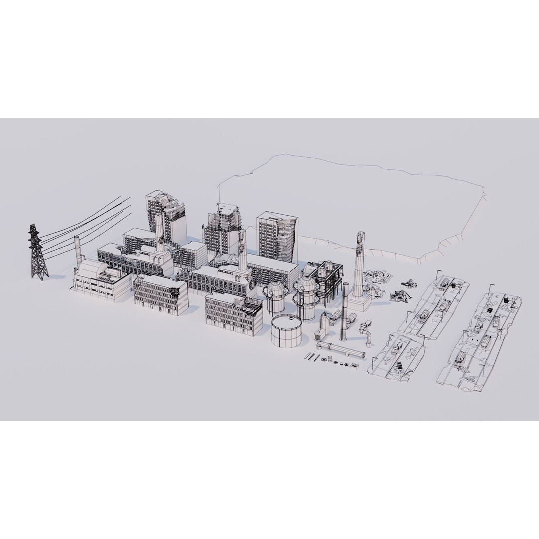 Ruined Factory 3D Model – Detailed Post-Apocalyptic Scene, PBR Textures - View 8