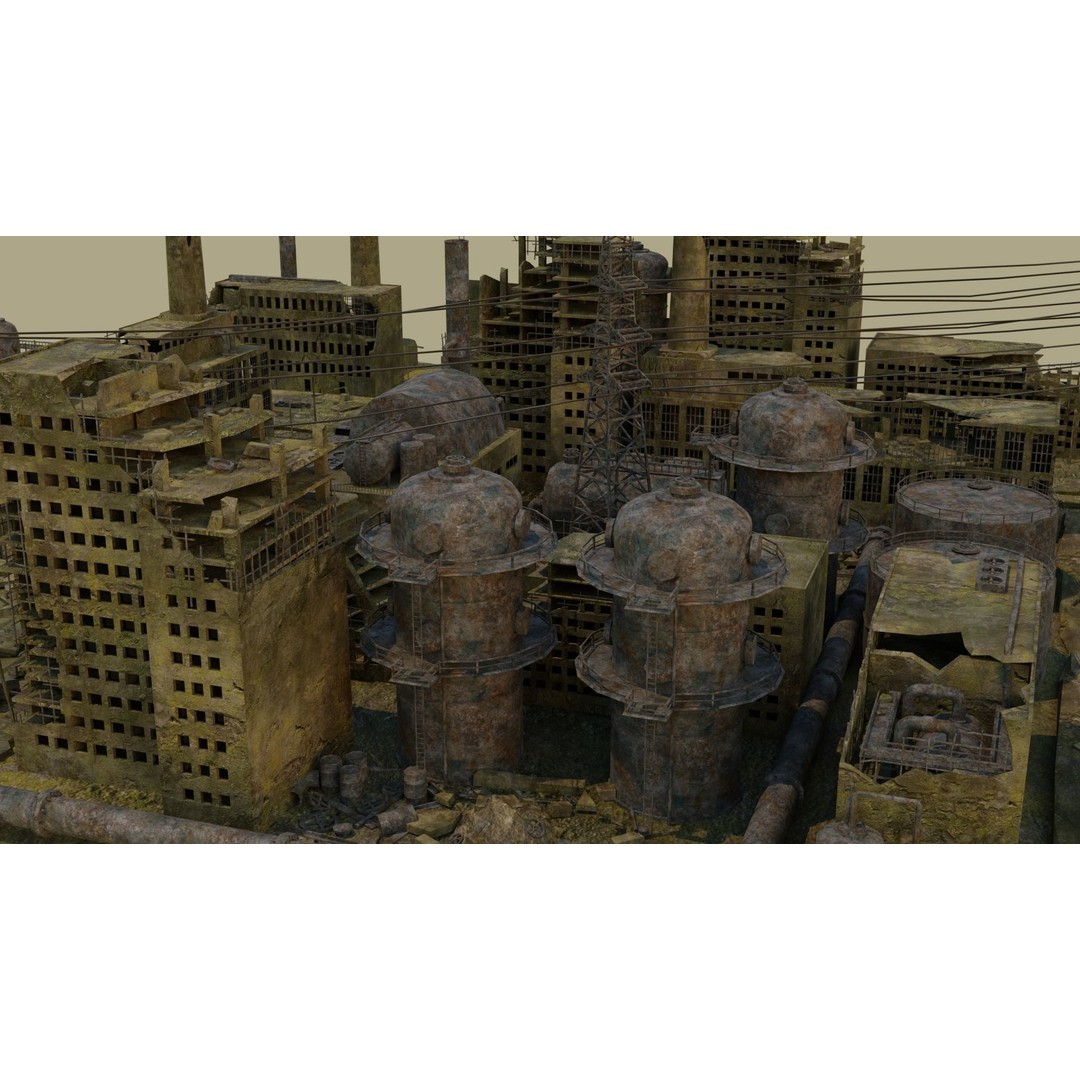 Ruined Factory 3D Model – Detailed Post-Apocalyptic Scene, PBR Textures - View 9