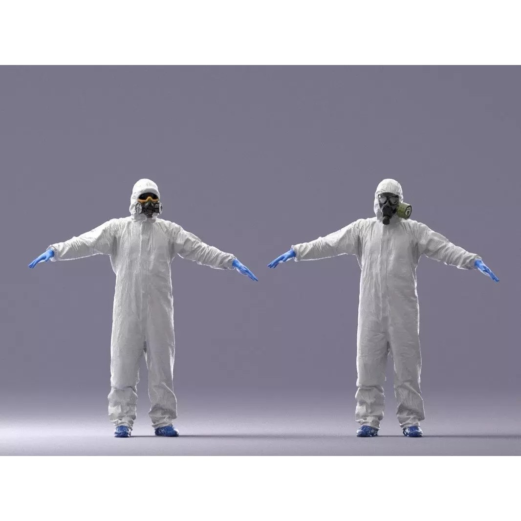 Disinfector 3D Model – Low Poly Character in Hazmat Suit, FBX - View 2
