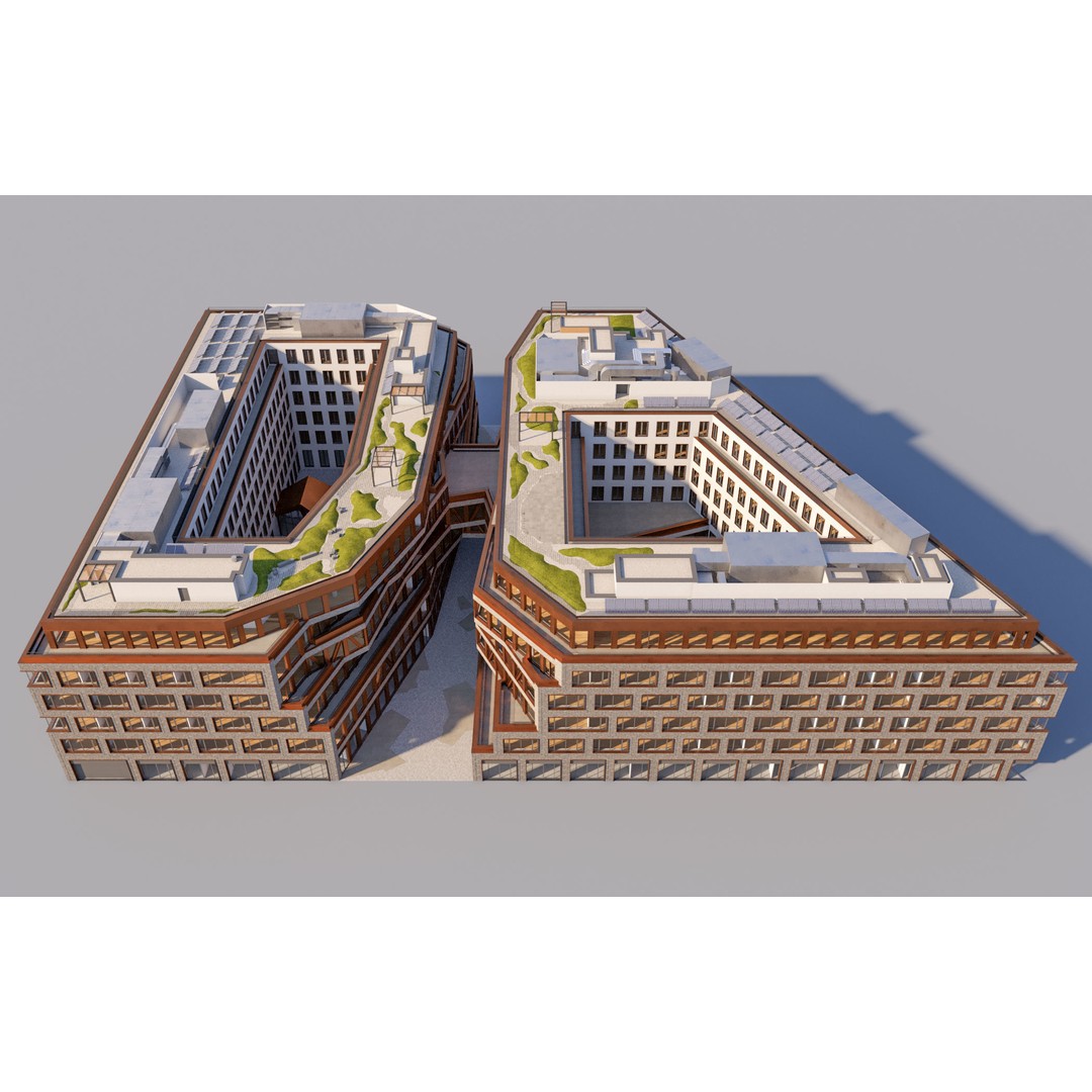 Modern Office Building 3D Model – Detailed Contemporary Design, FBX - View 3