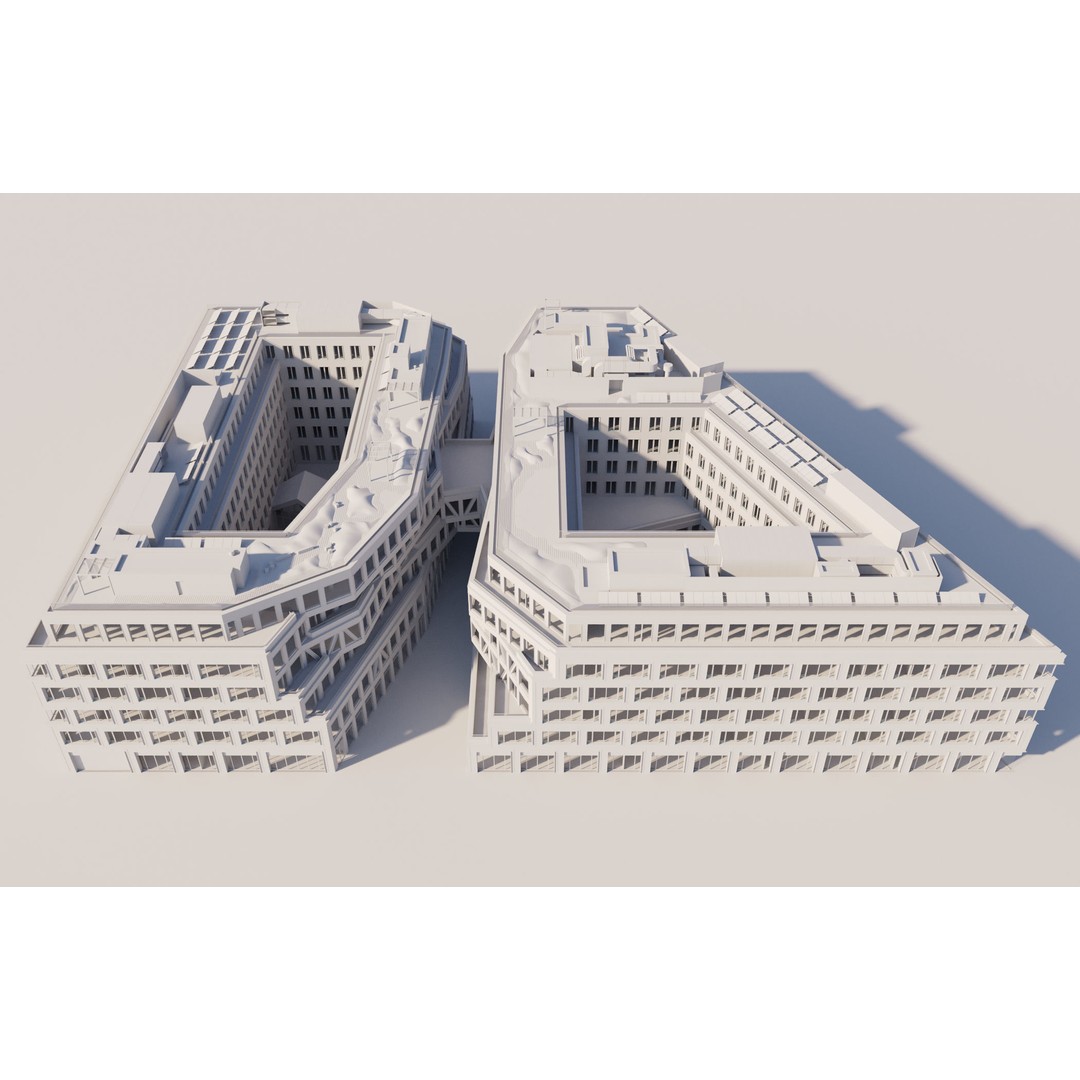 Modern Office Building 3D Model – Detailed Contemporary Design, FBX - View 4