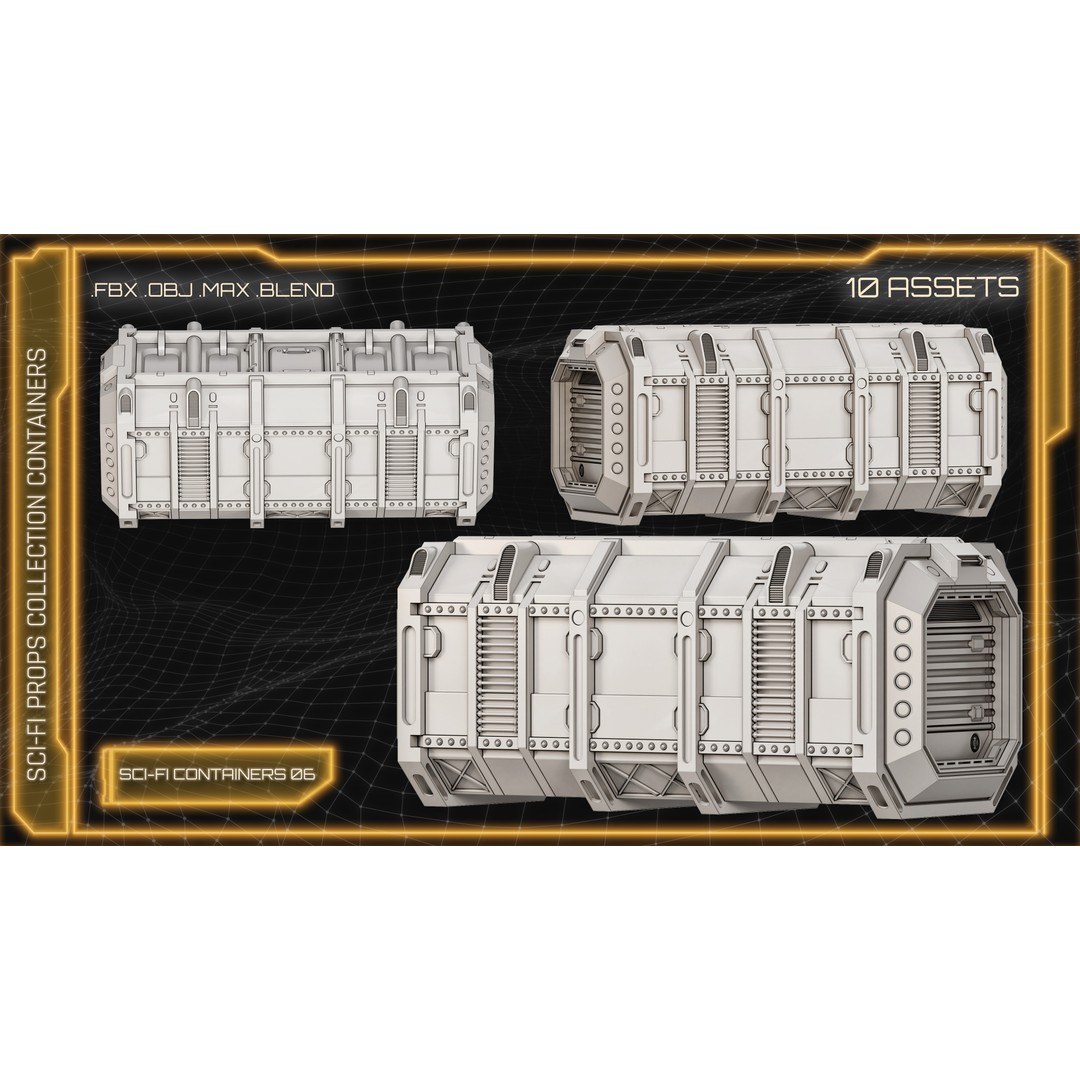 Sci-Fi Containers 3D Model – Unique Hard-Surface Props, FBX & OBJ - View 11