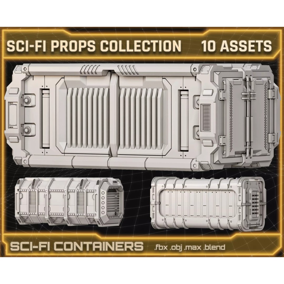 Sci-Fi Containers 3D Model – Unique Hard-Surface Props, FBX & OBJ - View 2