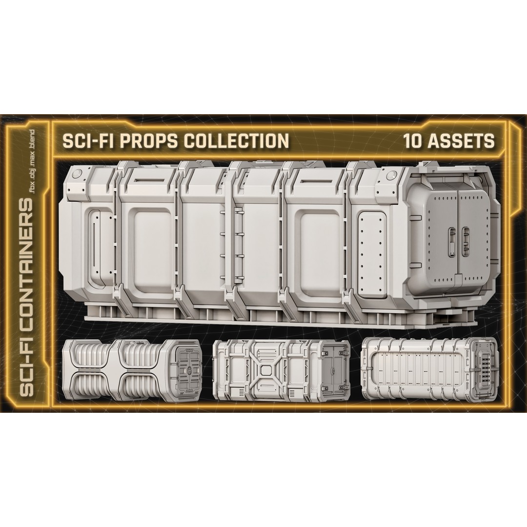 Sci-Fi Containers 3D Model – Unique Hard-Surface Props, FBX & OBJ - View 3