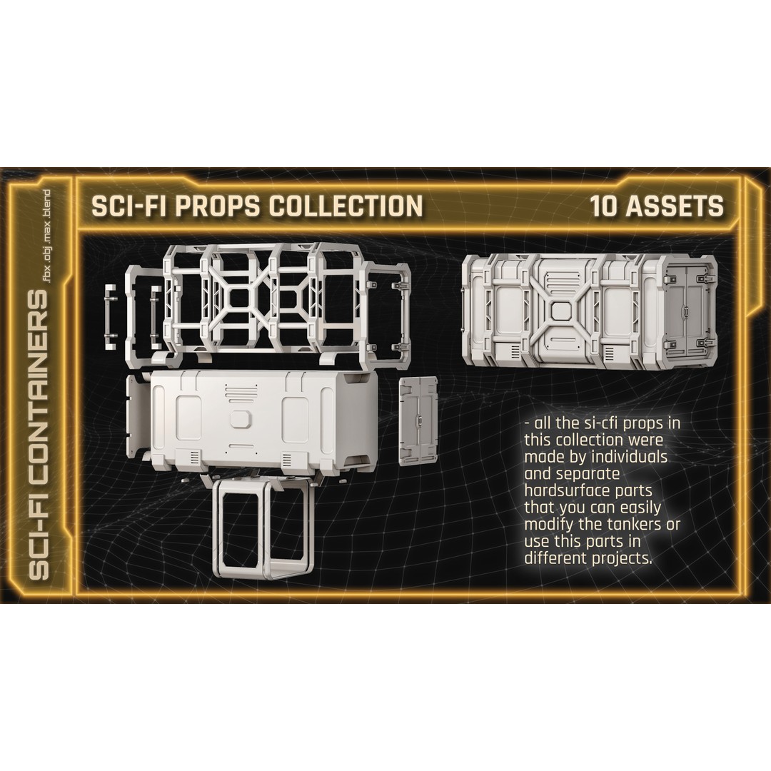 Sci-Fi Containers 3D Model – Unique Hard-Surface Props, FBX & OBJ - View 4