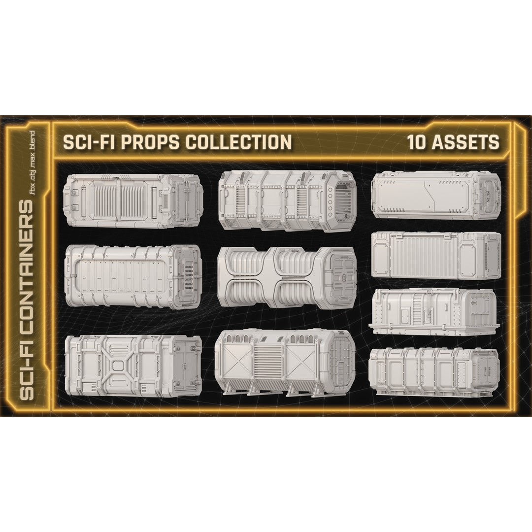 Sci-Fi Containers 3D Model – Unique Hard-Surface Props, FBX & OBJ - View 5