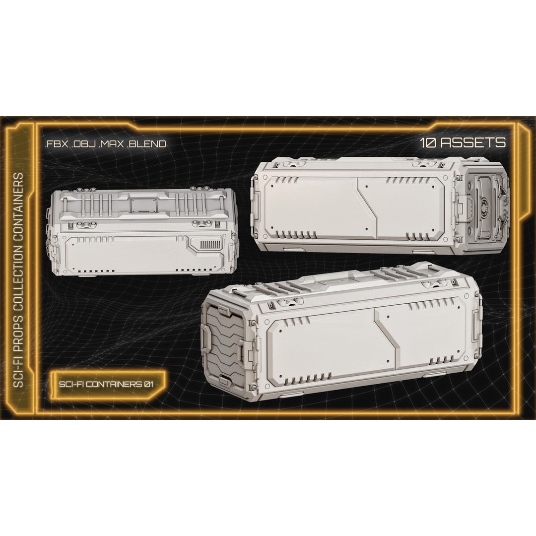 Sci-Fi Containers 3D Model – Unique Hard-Surface Props, FBX & OBJ - View 6