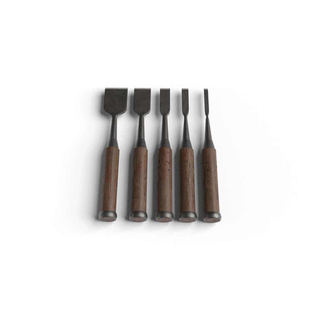 Japanese Chisels 3D Model – Realistic PBR Textures, FBX, OBJ - View 13