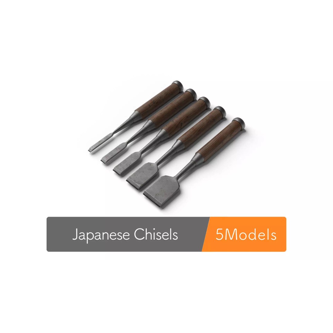Japanese Chisels 3D Model – Realistic PBR Textures, FBX, OBJ - View 2