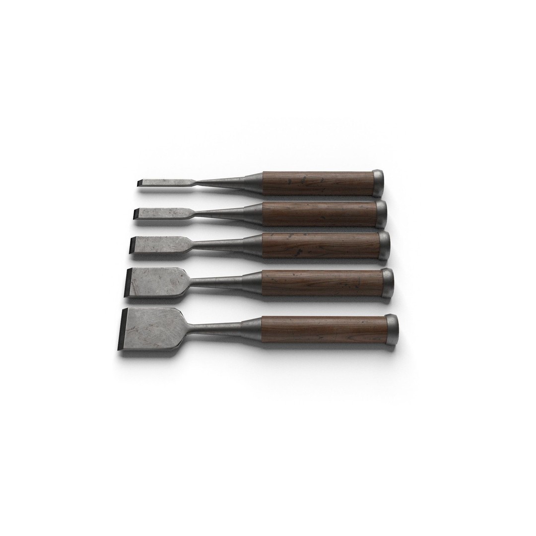Japanese Chisels 3D Model – Realistic PBR Textures, FBX, OBJ - View 4