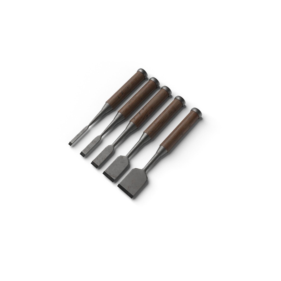 Japanese Chisels 3D Model – Realistic PBR Textures, FBX, OBJ - View 6