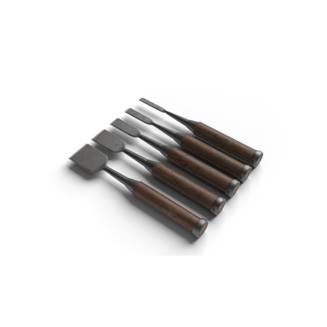 Japanese Chisels 3D Model – Realistic PBR Textures, FBX, OBJ - View 9