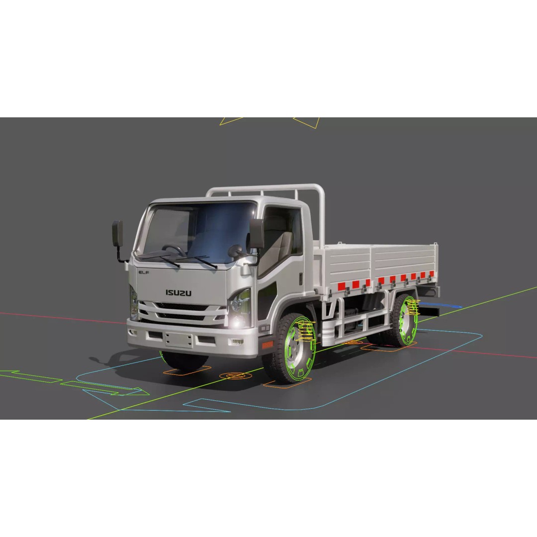 Isuzu Elf Flatbed Truck 3D Model – Rigged Vehicle for Animation, Blender, FBX - View 18