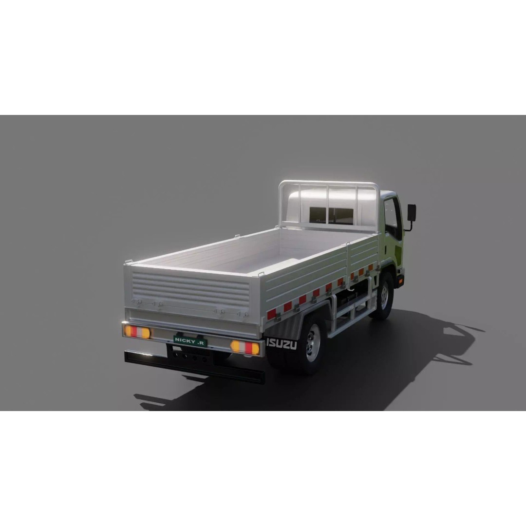 Isuzu Elf Flatbed Truck 3D Model – Rigged Vehicle for Animation, Blender, FBX - View 3