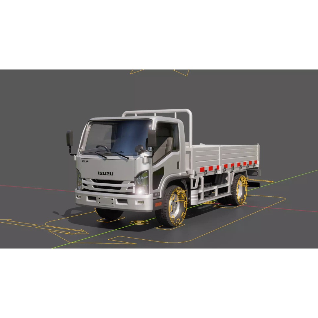 Isuzu Elf Flatbed Truck 3D Model – Rigged Vehicle for Animation, Blender, FBX - View 4