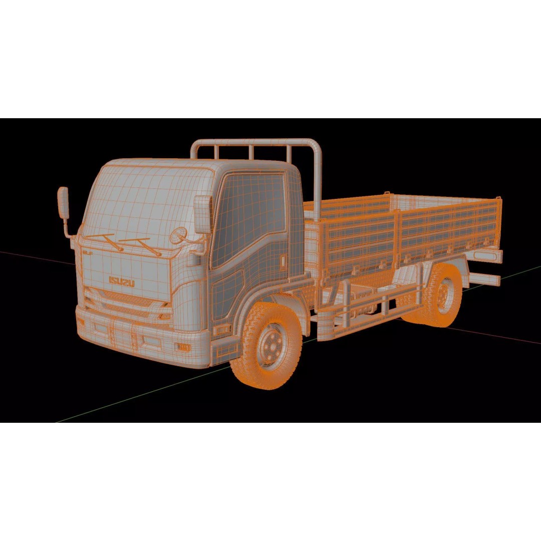 Isuzu Elf Flatbed Truck 3D Model – Rigged Vehicle for Animation, Blender, FBX - View 5