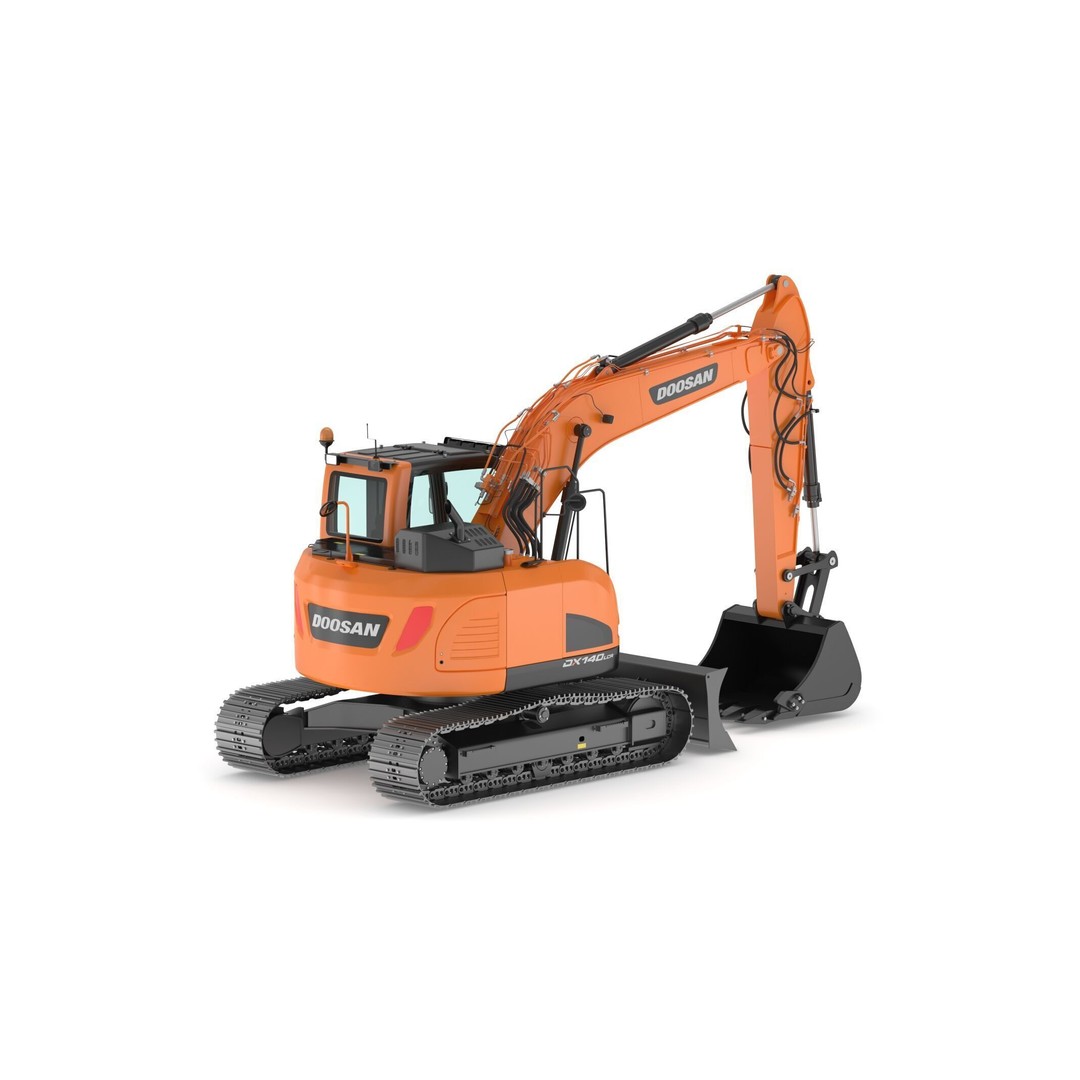 Doosan DX140LCR-5 Excavator 3D Model – High Poly Game-Ready Asset, FBX, OBJ - View 11