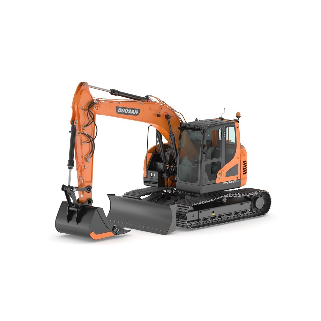 Doosan DX140LCR-5 Excavator 3D Model – High Poly Game-Ready Asset, FBX, OBJ - View 3