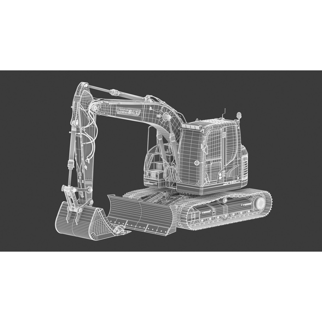 Doosan DX140LCR-5 Excavator 3D Model – High Poly Game-Ready Asset, FBX, OBJ - View 47