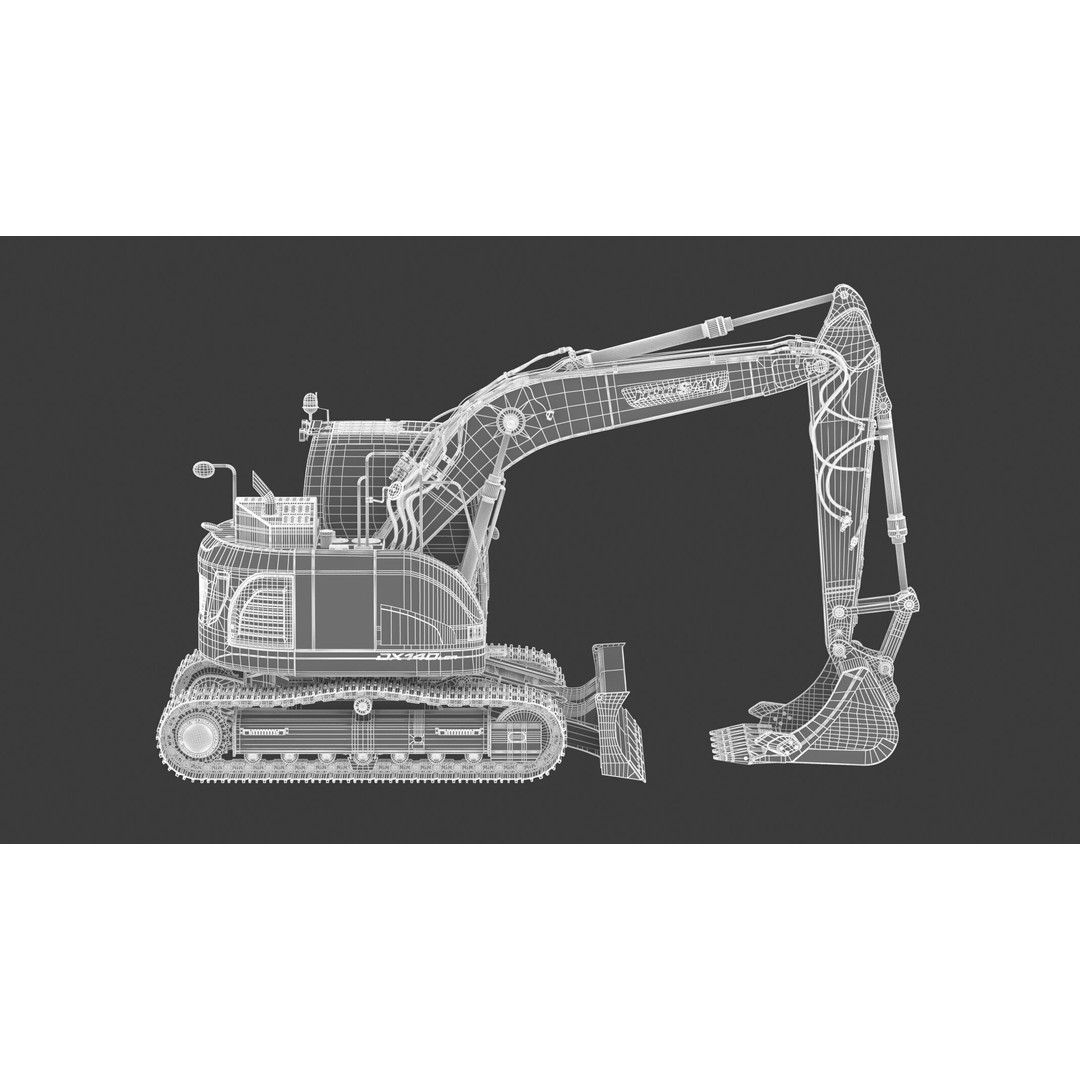 Doosan DX140LCR-5 Excavator 3D Model – High Poly Game-Ready Asset, FBX, OBJ - View 52