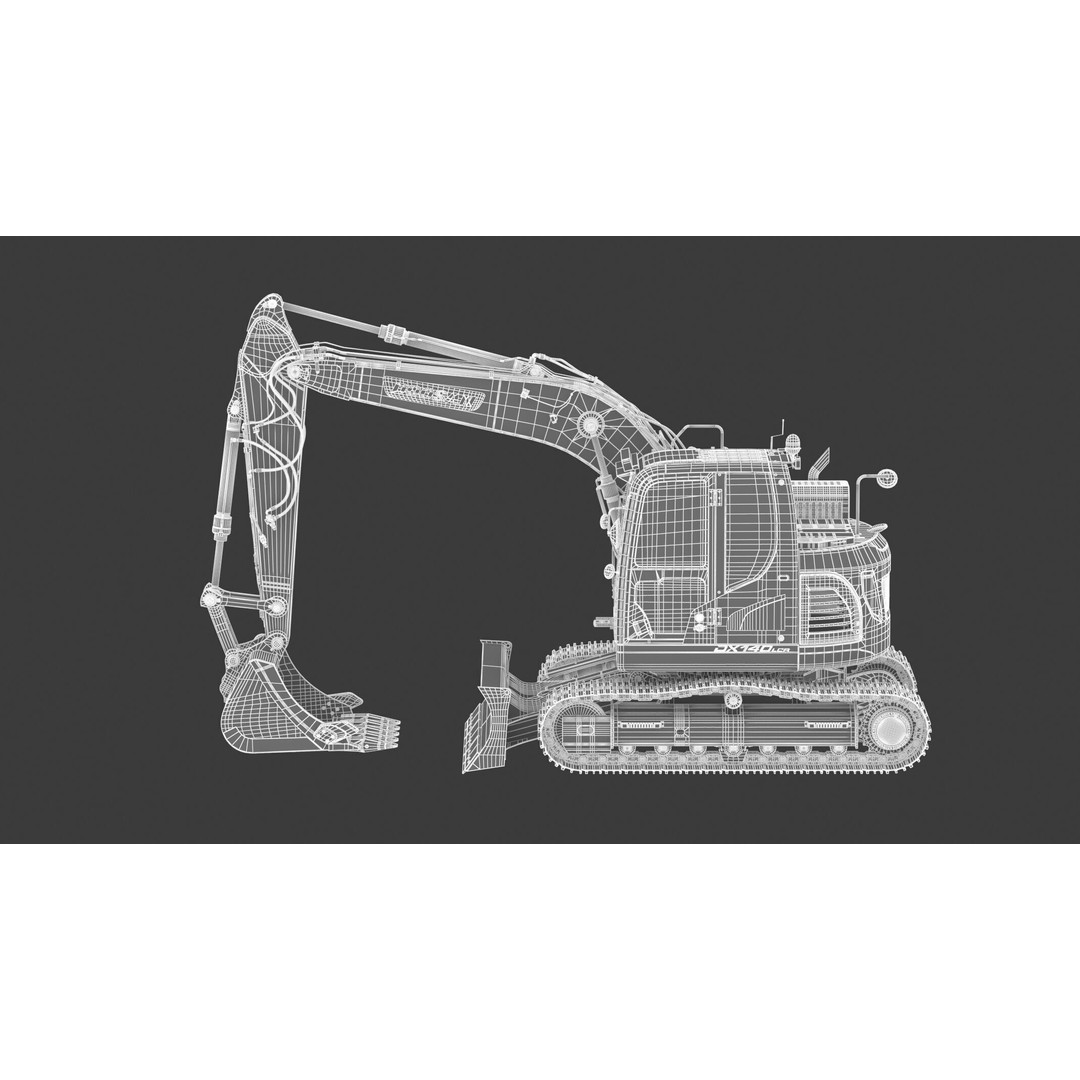 Doosan DX140LCR-5 Excavator 3D Model – High Poly Game-Ready Asset, FBX, OBJ - View 60