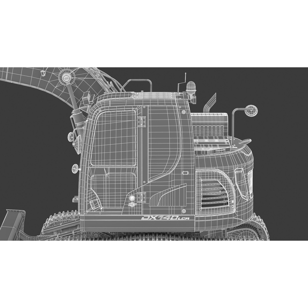 Doosan DX140LCR-5 Excavator 3D Model – High Poly Game-Ready Asset, FBX, OBJ - View 80
