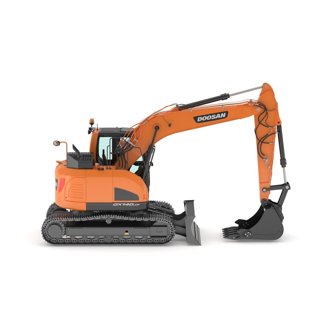 Doosan DX140LCR-5 Excavator 3D Model – High Poly Game-Ready Asset, FBX, OBJ - View 9