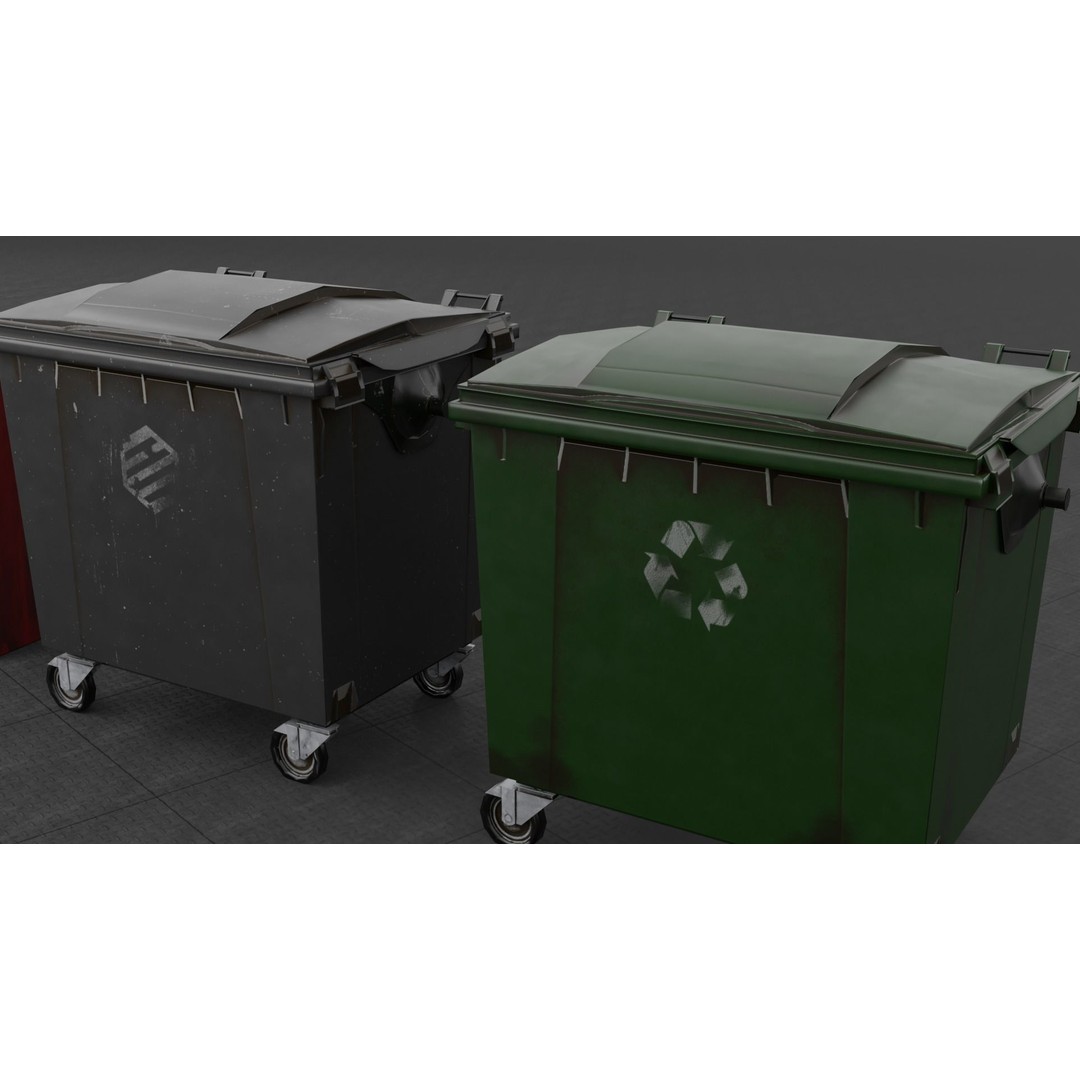 Urban Trash Dumpsters and Bins 3D Model – Low Poly PBR Collection, FBX, OBJ - View 10