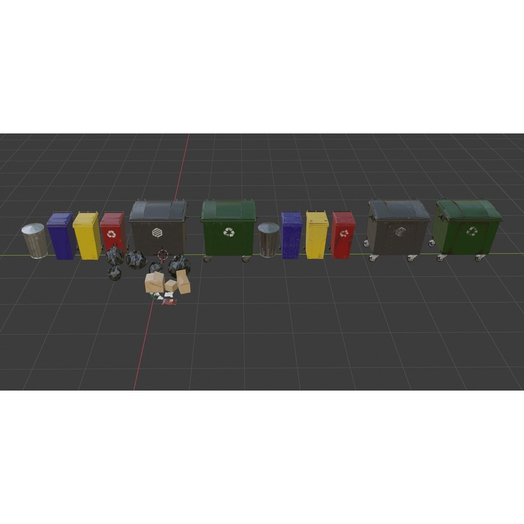 Urban Trash Dumpsters and Bins 3D Model – Low Poly PBR Collection, FBX, OBJ - View 11