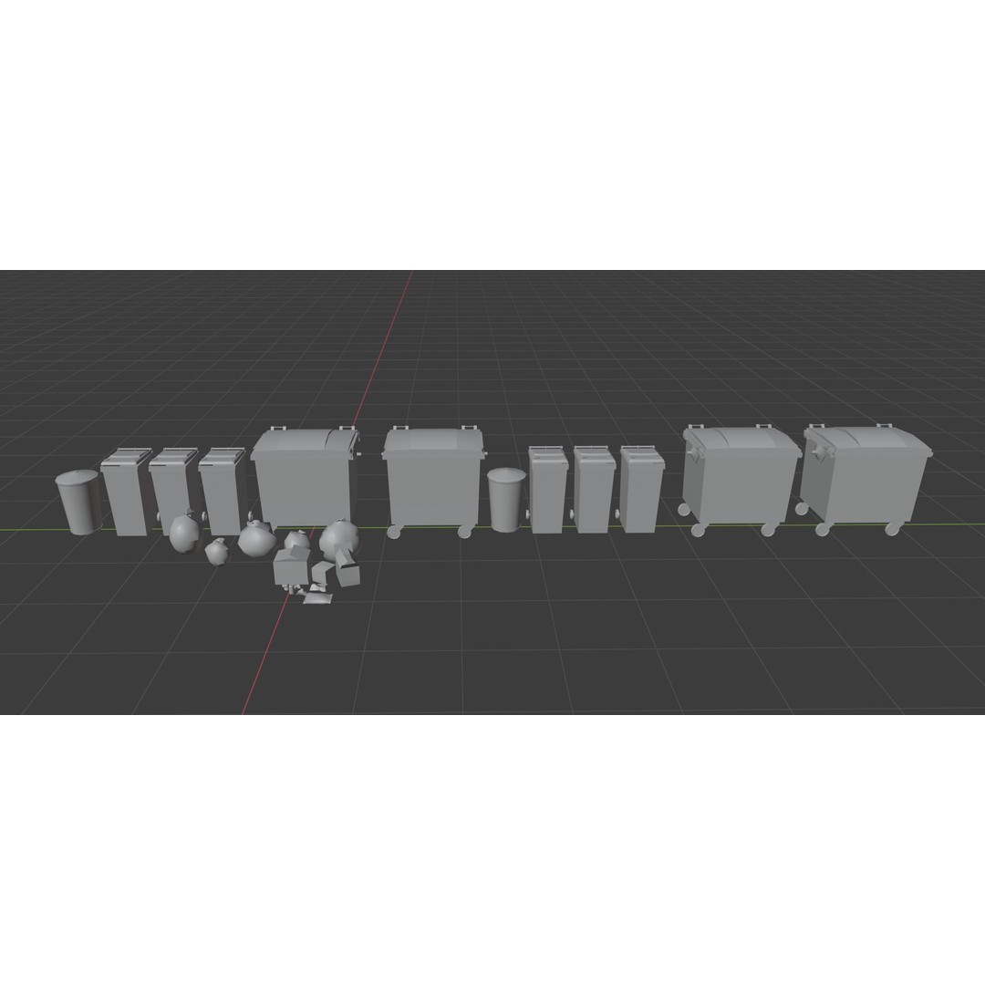 Urban Trash Dumpsters and Bins 3D Model – Low Poly PBR Collection, FBX, OBJ - View 13