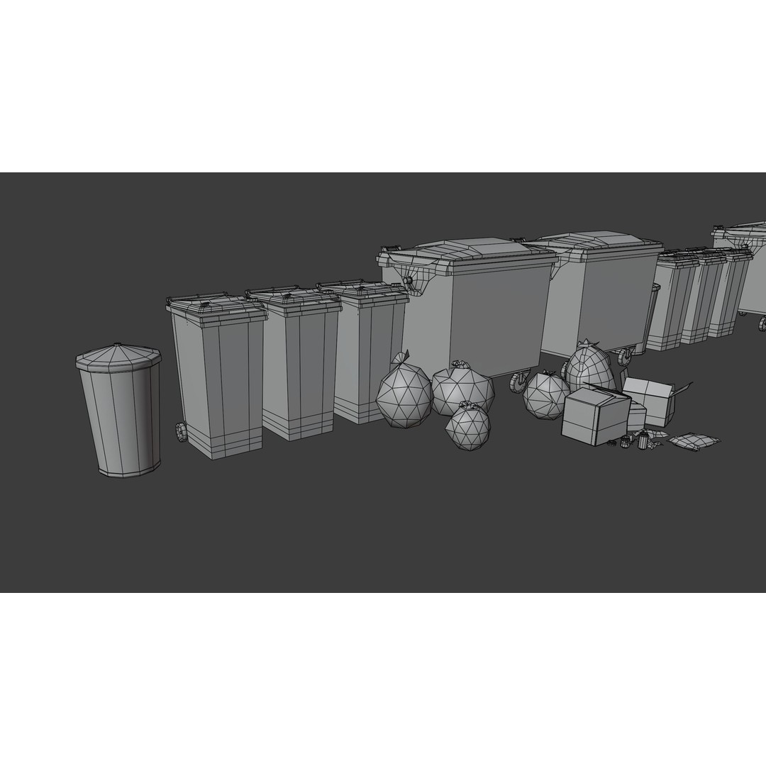 Urban Trash Dumpsters and Bins 3D Model – Low Poly PBR Collection, FBX, OBJ - View 14