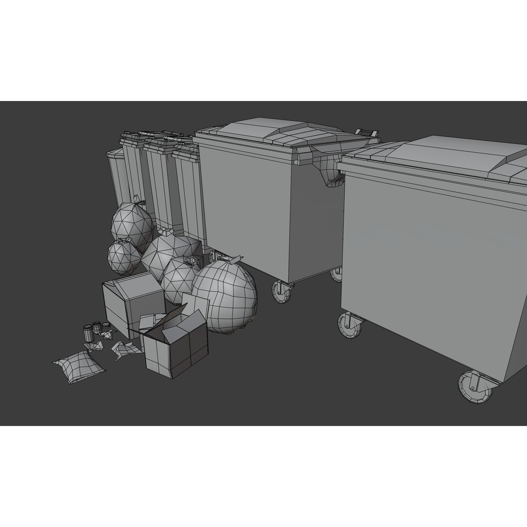 Urban Trash Dumpsters and Bins 3D Model – Low Poly PBR Collection, FBX, OBJ - View 16
