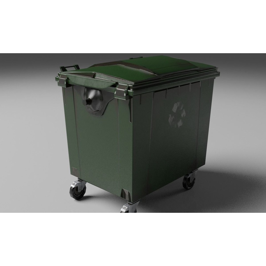 Urban Trash Dumpsters and Bins 3D Model – Low Poly PBR Collection, FBX, OBJ - View 21