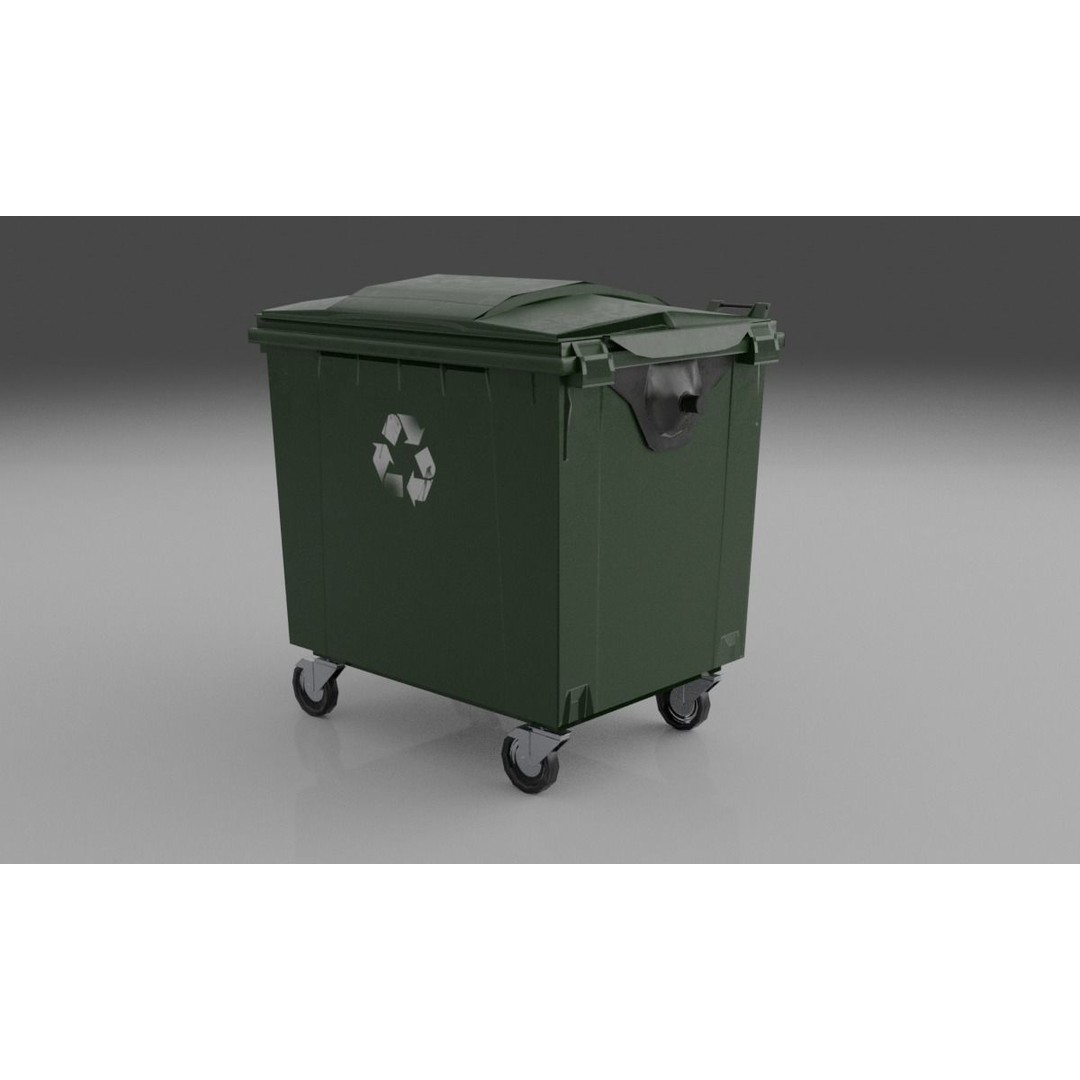 Urban Trash Dumpsters and Bins 3D Model – Low Poly PBR Collection, FBX, OBJ - View 22