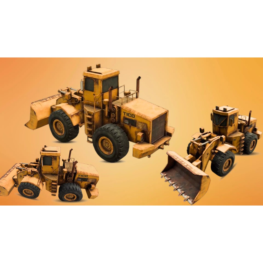 Tractor 3D Model – Low Poly Digital Asset, FBX, Game Ready - View 2