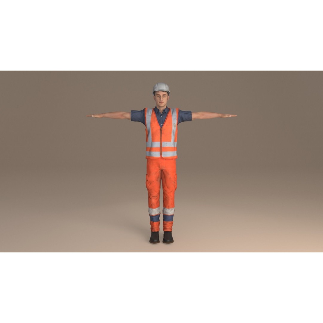 Worker 3D Model – Rigged Low Poly Character for Games, FBX, OBJ - View 3