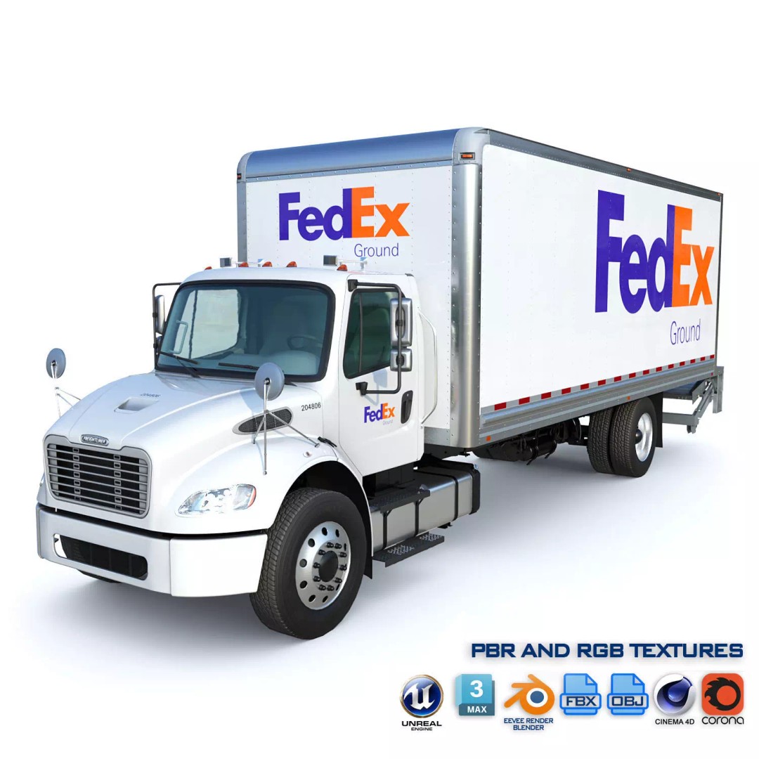 Freightliner M2 106 Box Truck 3D Model – Low Poly PBR Game Asset, FBX - View 2